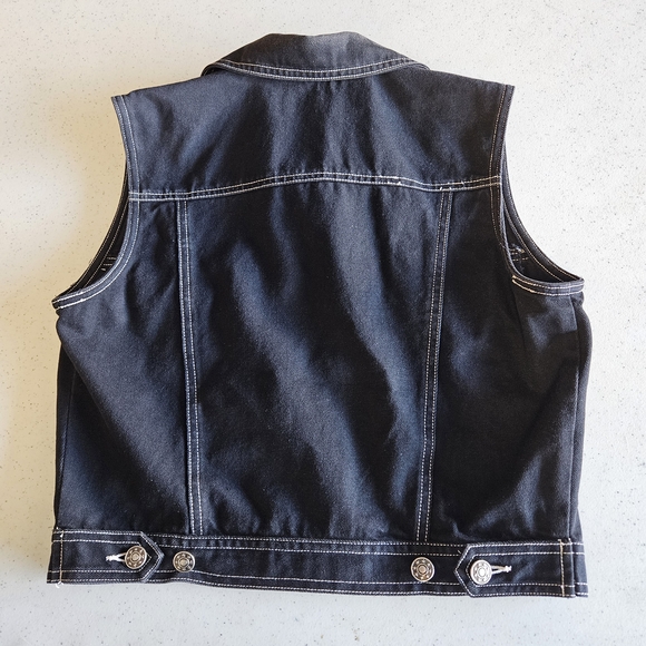 Embroidered Black Denim Vest - Picture 3 of 6